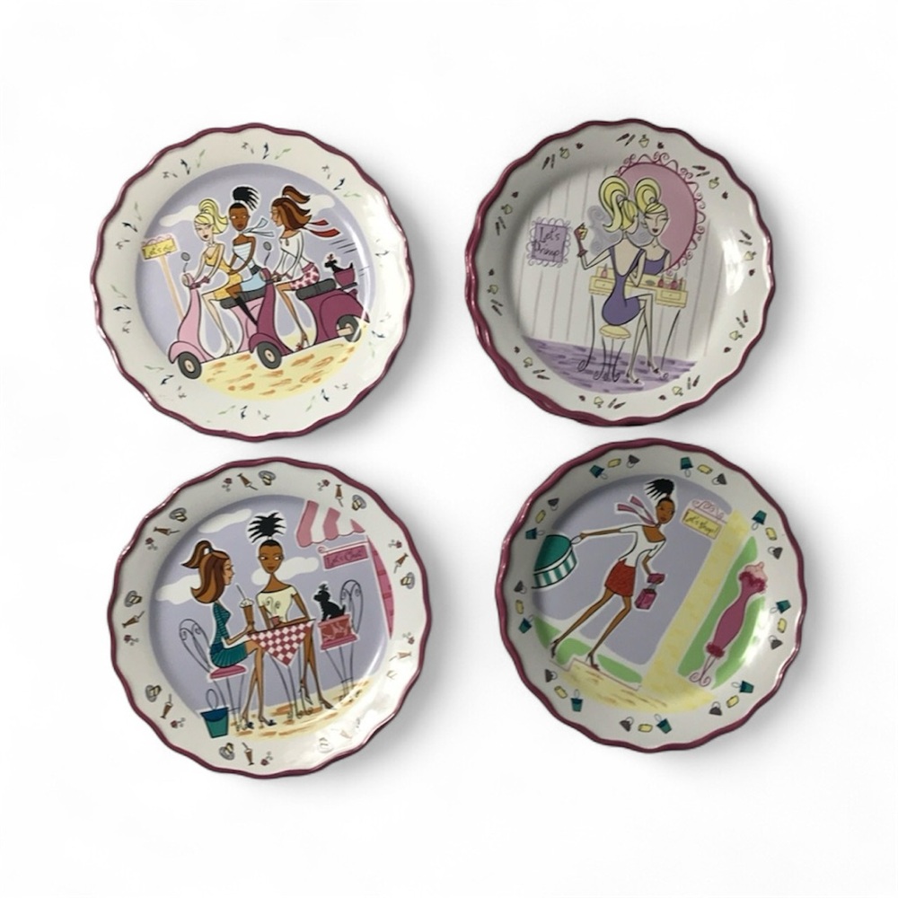 4 MK “The Girlfriends Collection” Plates – Retro Fashion Ladies Theme – 8.5”